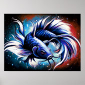 Pastell Zeichnend Chinesischer Blauer Fisch Poster (Vorne)