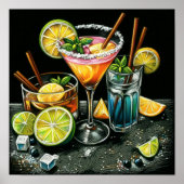 Pastell Zeichnend Cocktails Citrus Wedges Poster (Vorne)
