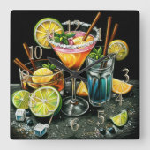 Pastell Zeichnend Cocktails Citrus Wedges Quadratische Wanduhr (Vorderseite)