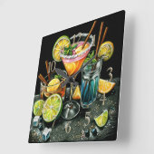 Pastell Zeichnend Cocktails Citrus Wedges Quadratische Wanduhr (Winkel)