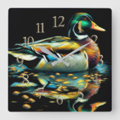 Pastell Zeichnend Duck auf Wasser Quadratische Wanduhr (Vorderseite)