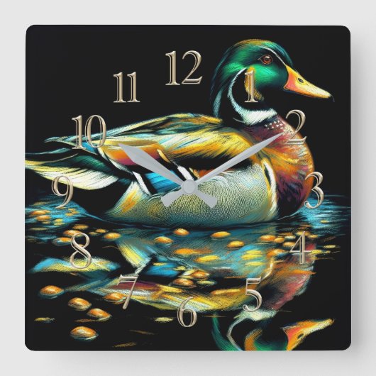 Pastell Zeichnend Duck auf Wasser Quadratische Wanduhr (Vorderseite)