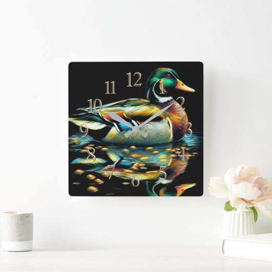 Pastell Zeichnend Duck auf Wasser Quadratische Wanduhr (Zuhause)