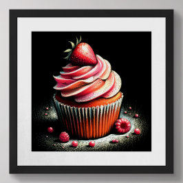 Pastell Zeichnend Erdbeere Cupcake Poster