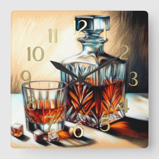 Pastell Zeichnend Glas Liquor Crystal Decanter Quadratische Wanduhr (Vorderseite)
