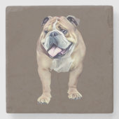 Pastell Zeichnend glücklicher Bulldog Marble Stone Steinuntersetzer (Vorderseite)