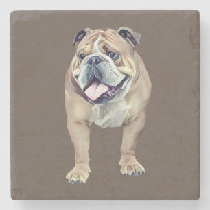 Pastell Zeichnend glücklicher Bulldog Marble Stone Steinuntersetzer