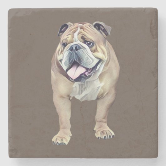 Pastell Zeichnend glücklicher Bulldog Marble Stone Steinuntersetzer (Vorderseite)