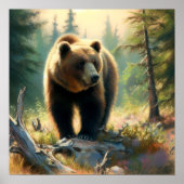 Pastell Zeichnend Grizzly Bär in der Natur Poster (Vorne)