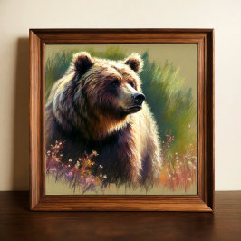 Pastell Zeichnend Grizzly Bär in der Natur Poster