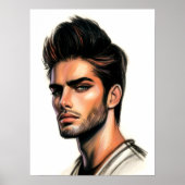 Pastell Zeichnend gut aussehender attraktiver Mens Poster (Vorne)