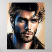 Pastell Zeichnend handsome man Blue Eyes Beard II Poster (Vorne)