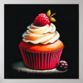 Pastell Zeichnend Himbeere Cupcake Poster (Vorne)