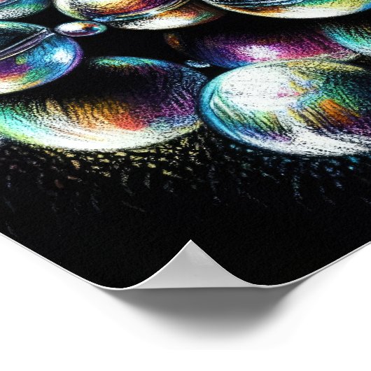 Pastell Zeichnend Iridescent Beads auf schwarz Poster (Ecke)