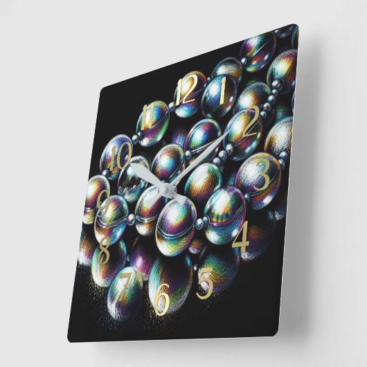 Pastell Zeichnend Iridescent Beads auf schwarz Quadratische Wanduhr (Winkel)