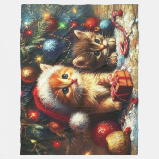 Pastell Zeichnend Kittens Weihnachten Fleecedecke (Vorderseite)