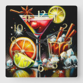 Pastell Zeichnend rosa Cocktail Zitrusfrüchte Gewü Quadratische Wanduhr (Vorderseite)