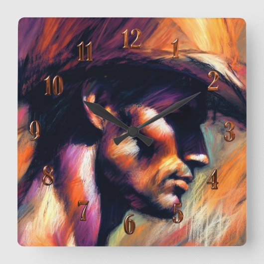 Pastell Zeichnend Rough Style Sketch Shirless Cowb Quadratische Wanduhr (Vorderseite)