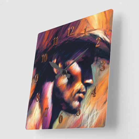 Pastell Zeichnend Rough Style Sketch Shirless Cowb Quadratische Wanduhr (Winkel)