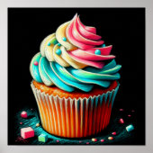 Pastell Zeichnend Tri Color Zuckerguss Cupcake Poster (Vorne)