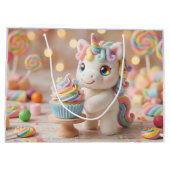 Pastell-Zucker-Einhorn mit Regenbogen-Cupcake Große Geschenktüte (Rückseite)