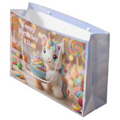 Pastell-Zucker-Einhorn mit Regenbogen-Cupcake Große Geschenktüte (Vorderseite Schrägansicht)