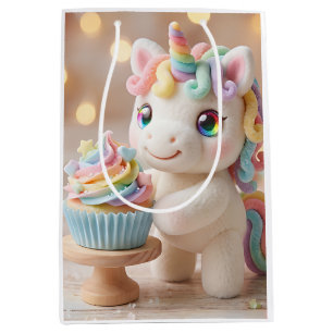Pastell-Zucker-Einhorn mit Regenbogen-Cupcake Mittlere Geschenktüte