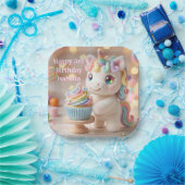 Pastell-Zucker-Einhorn mit Regenbogen-Cupcake Pappteller (Party)
