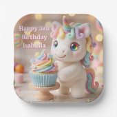 Pastell-Zucker-Einhorn mit Regenbogen-Cupcake Pappteller (Vorderseite)