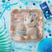 Pastell-Zucker-Einhorn mit Regenbogen-Cupcake Pappteller (Party)