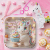 Pastell-Zucker-Einhorn mit Regenbogen-Cupcake Pappteller (Party)