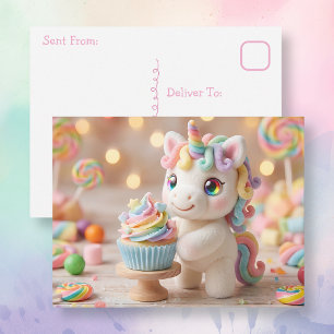Pastell-Zucker-Einhorn mit Regenbogen-Cupcake Postkarte