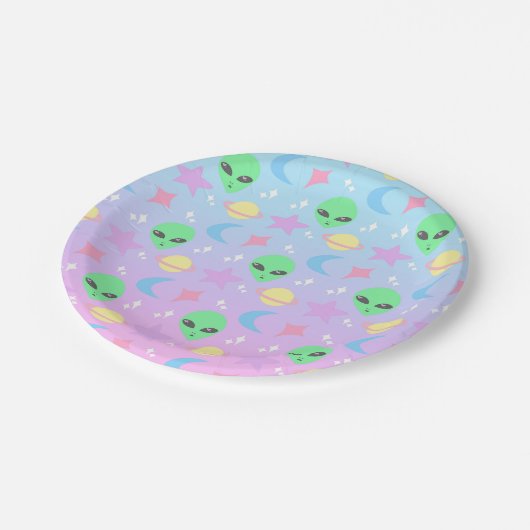 Pastellalien-Muster Pappteller (Schrägansicht)