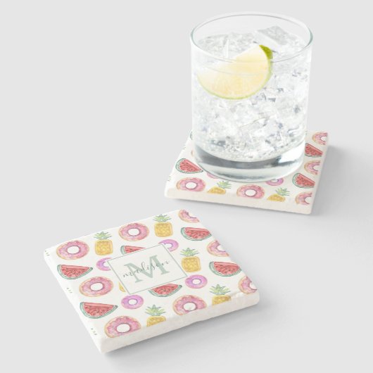 PastellAquarell-Pool-Floss-Muster | addieren Namen Steinuntersetzer (Seitenansicht)