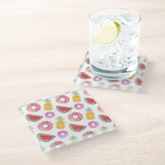 PastellAquarell-Pool-Floss-Muster Glasuntersetzer (Schrägansicht)