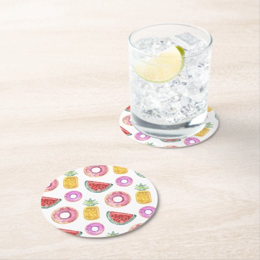 PastellAquarell-Pool-Floss-Muster Runder Pappuntersetzer (Vor Ort)