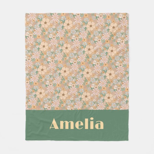 Pastellbeige Blumenmuster Fleecedecke (Vorderseite)