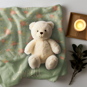 Pastellbeige grüne Minze Blumengestelle Fleecedecke
