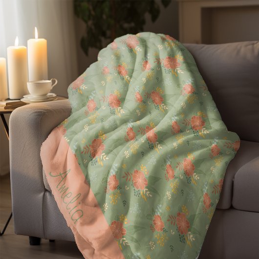 Pastellbeige grüne Minze Blumengestelle Fleecedecke