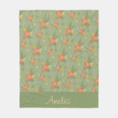 Pastellbeige grüne Minze Blumengestelle Fleecedecke (Vorderseite)