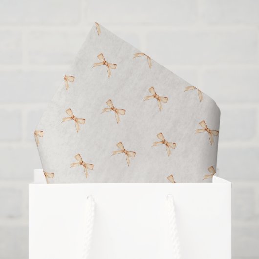 Pastellbeige-Papiertüte mit goldenem Bowdesign Seidenpapier (Geschenk Tasche)