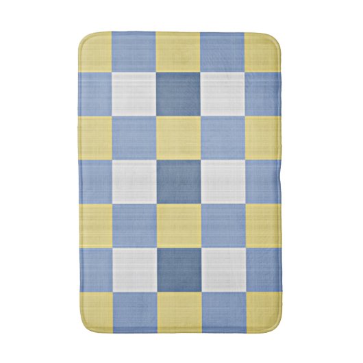 Pastellblau Aquamarin-gelb-weißes, kariertes Muste Badematte (Vorderseite Vertikal)