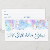 Pastellblau Aquarell Glitzer Geschenkgutschein (Vorne/Hinten)