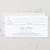 Pastellblau Aquarell Glitzer Geschenkgutschein (Rückseite)