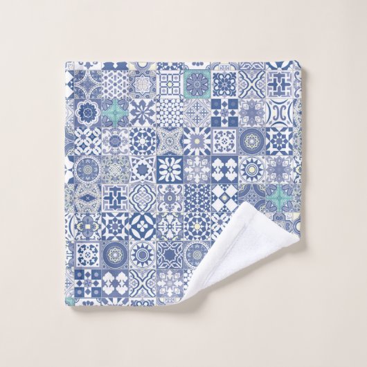 Pastellblau aus marokkanischem Kachel Badhandtuch Set (Waschlappen)