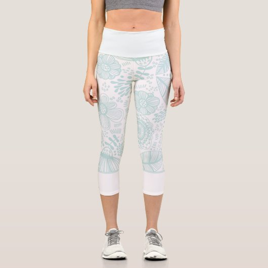 Pastellblau delikate Blumengürtel Capri Leggings (Vorderseite)