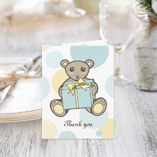 Pastellblau Gelber Teddybär Danke Karte