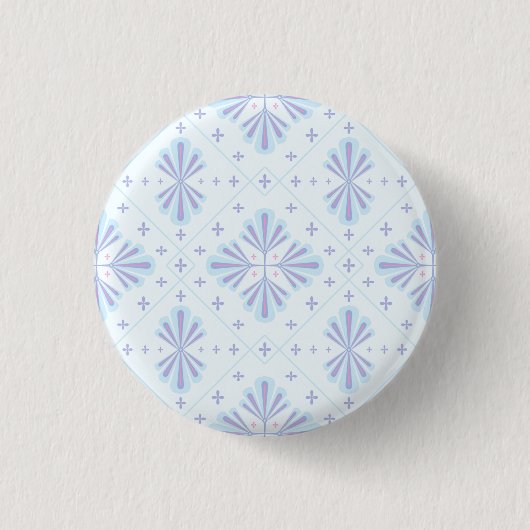 Pastellblau geometrisches Blumenmuster Button (Vorderseite)