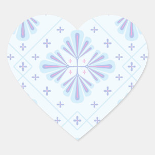 Pastellblau geometrisches Blumenmuster Herz-Aufkleber