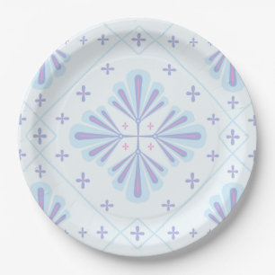 Pastellblau geometrisches Blumenmuster Pappteller